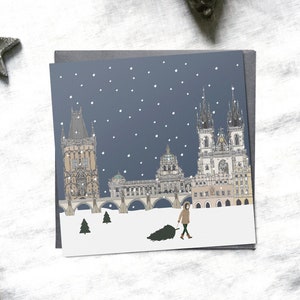 Cartões de Natal de Praga, cartões de Natal, torre de pólvora, marco de Praga, Natal mínimo, Natal Scandi, pacote de cartões de Natal