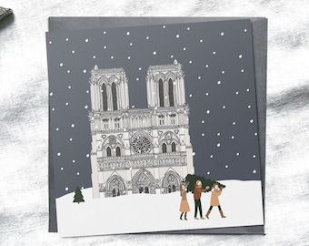 Cartões de Natal de Paris, Notre-Dame, marco de Paris, parisiense, Natal mínimo, Natal Scandi, pacote de cartões de Natal, cartões de Natal