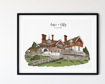 Custom Home Portrait | Venue Illustration, Wedding Gift