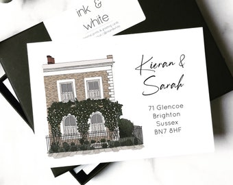 Custom Hand-Drawn House Portrait Change of Address Cards
