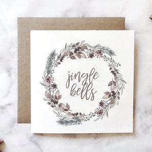 Jingle Bells corona tarjetas de Navidad, bayas de invierno, Navidad mínima, Navidad Scandi, paquete de tarjetas de Navidad, tarjetas de Navidad, tarjeta de felicitación