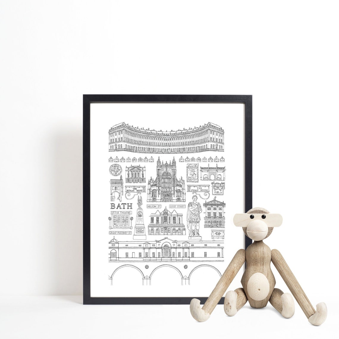 Bath City Print Monochrome Art Bath Landmarks Bath | Etsy