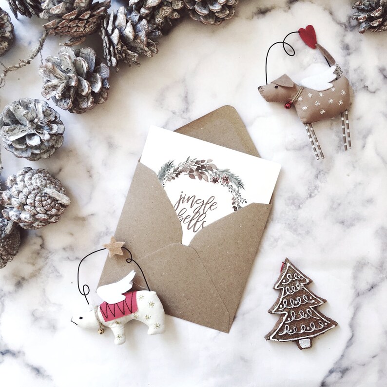 Cartões de Natal com guirlanda Jingle Bells, frutas de inverno, Natal mínimo, Natal Scandi, pacote de cartões de Natal, cartões de Natal, cartão de felicitações imagem 3