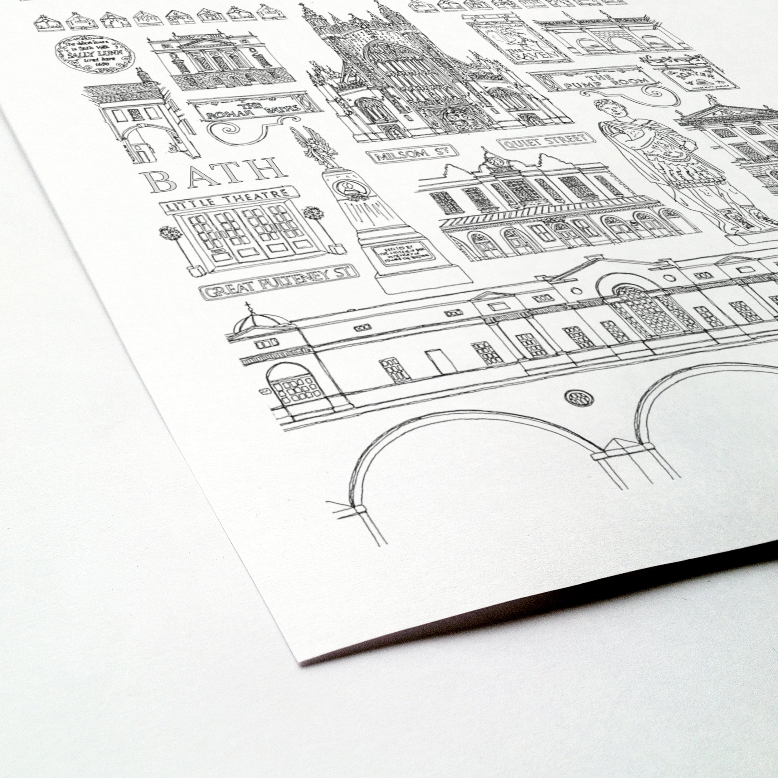 Bath City Print Monochrome Art Bath Landmarks Bath - Etsy