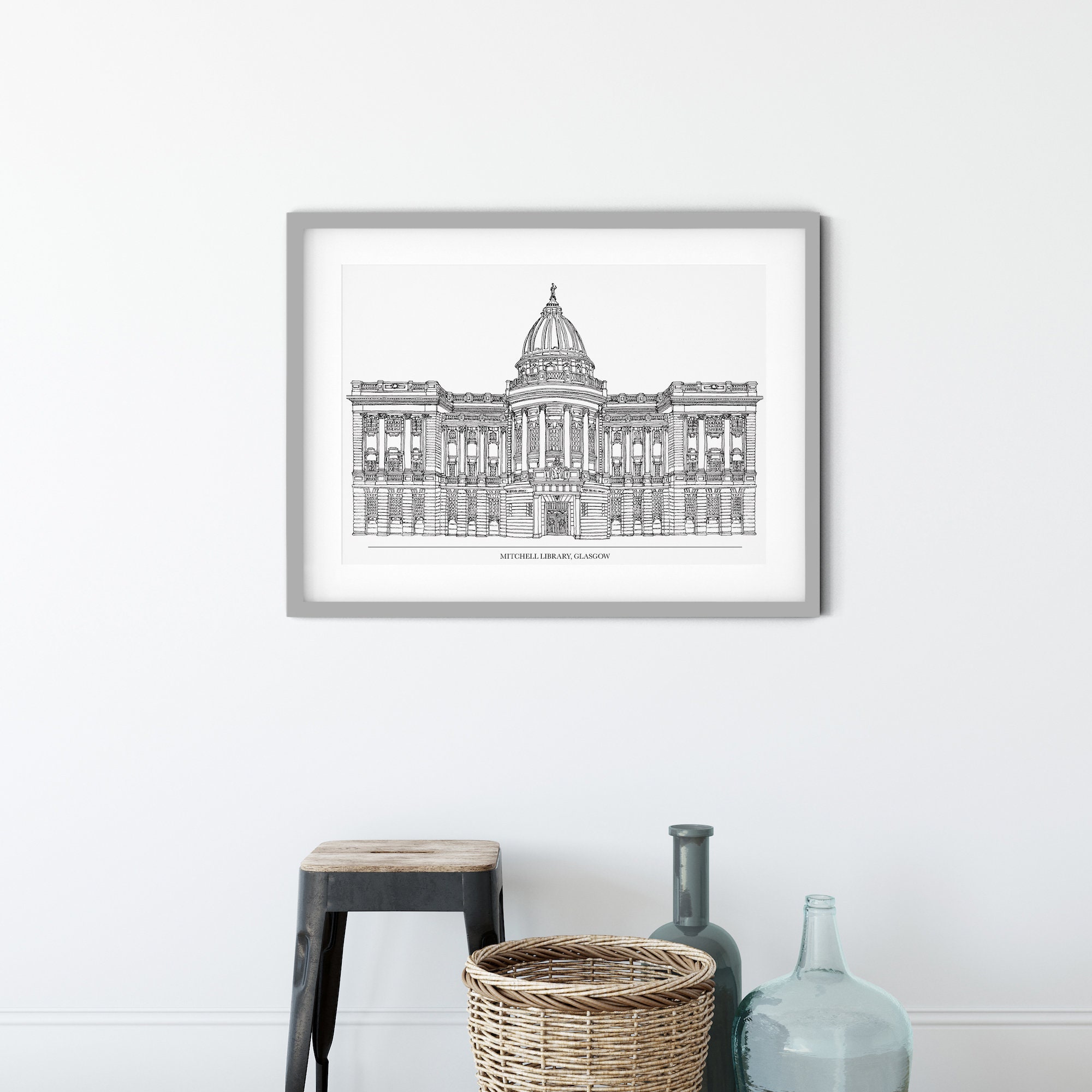 Mitchell Library Glasgow Print: Monochrome Cityscape Wall Art - Etsy, image size:2000x2000