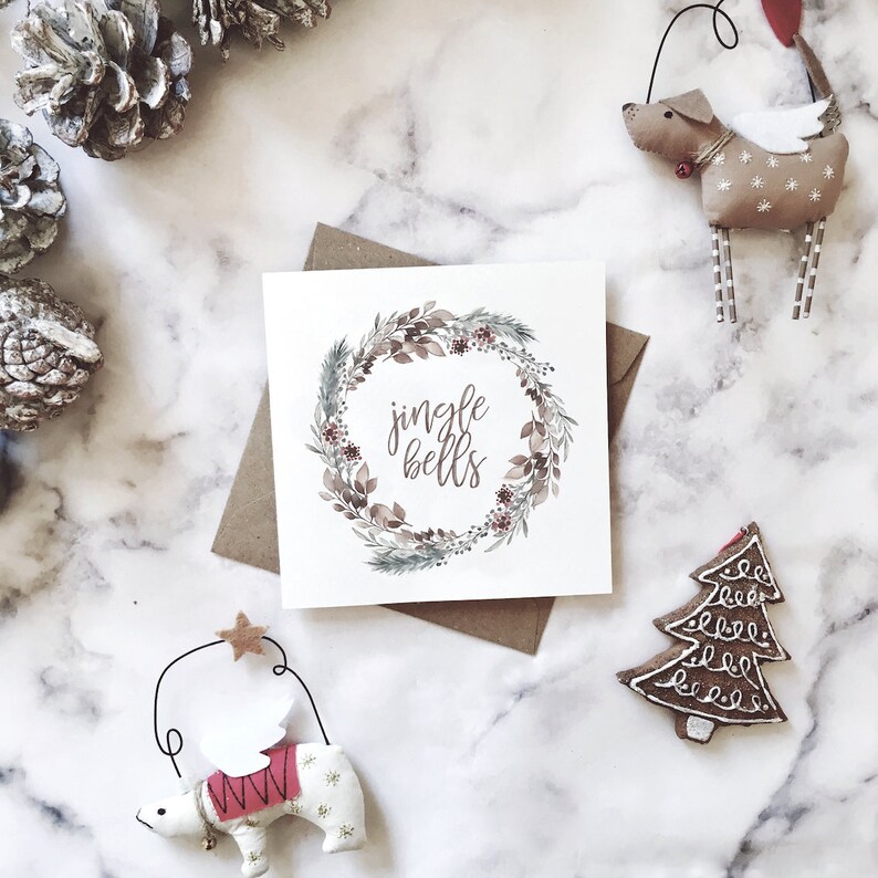 Cartões de Natal com guirlanda Jingle Bells, frutas de inverno, Natal mínimo, Natal Scandi, pacote de cartões de Natal, cartões de Natal, cartão de felicitações imagem 2