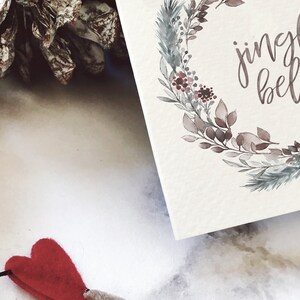Cartões de Natal com guirlanda Jingle Bells, frutas de inverno, Natal mínimo, Natal Scandi, pacote de cartões de Natal, cartões de Natal, cartão de felicitações imagem 4