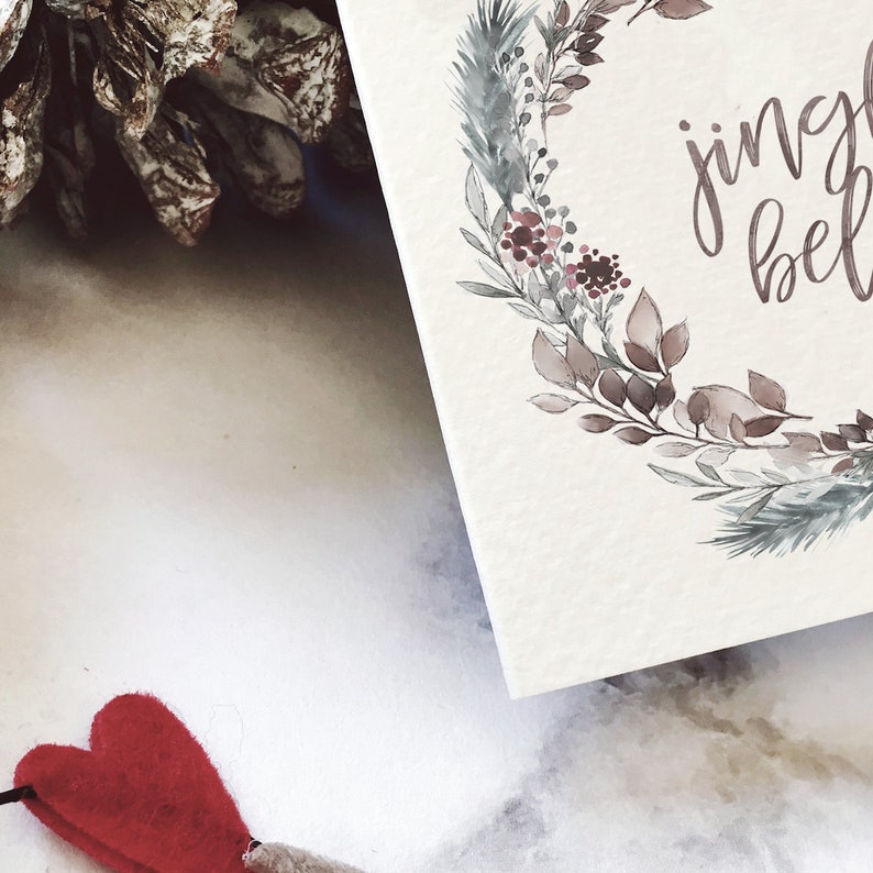 Cartões de Natal com guirlanda Jingle Bells, frutas de inverno, Natal mínimo, Natal Scandi, pacote de cartões de Natal, cartões de Natal, cartão de felicitações imagem 4