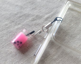 Pink Boba Phone Charm - Aesthetic Accessory for Phone Case, Hot Pink Neon Bubble Tea, Y2K, Cottagecore