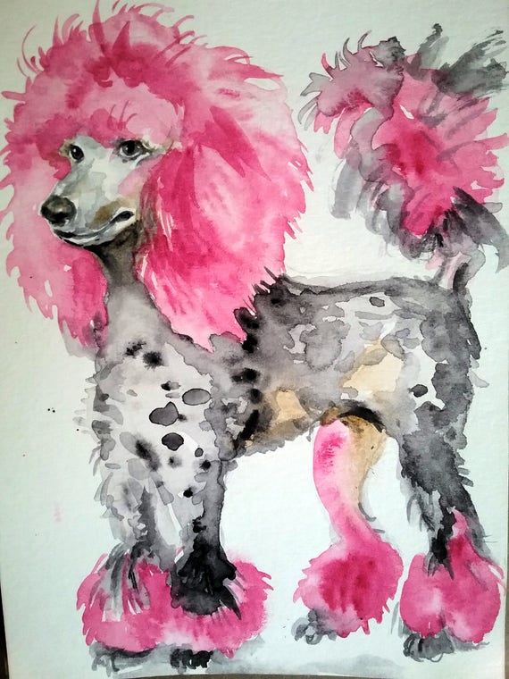 unique dog lover gift,pet portrait Pink poodle painting dog art wall decor