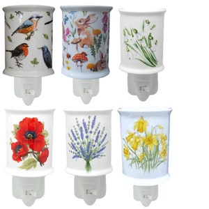 Ceramic Floral LED Night Light Electric Plug In On/Off Switch 6 Assorted Flower Designs New