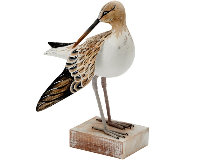Preening Sandpiper Wooden Bird Ornament Fair Trade Figurine Statue Home Decor
