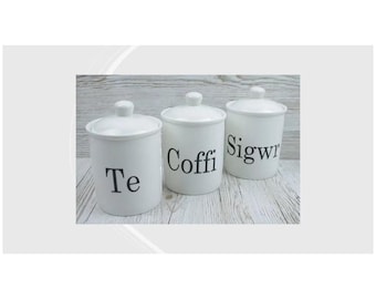 Welsh Tea Coffee Sugar Canisters: Te Coffi Siwgr Siocled Poeth Any Name Bone China
