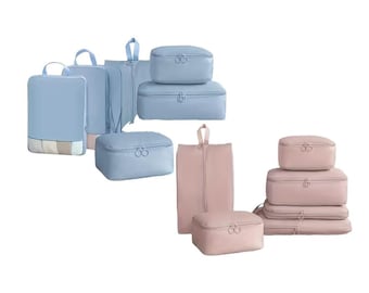 Personalised Compression Packing Cubes Pink or Blue Expandable Storage Travel Luggage Bags Organizer Any Name 60% Space Saving