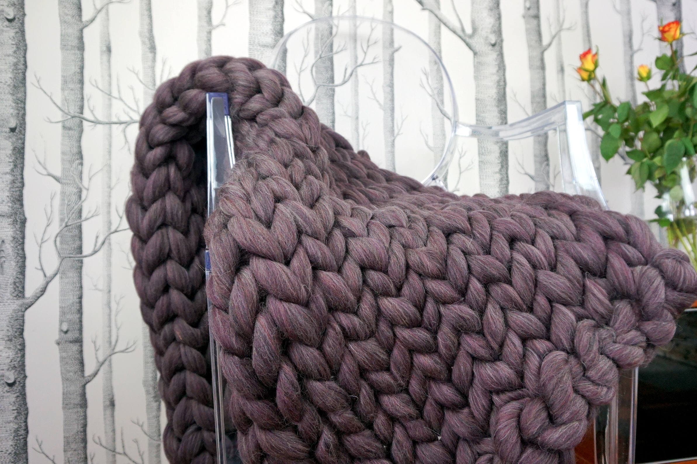 DARK PURPLE Chunky Yarn Blanket Knitted Throw Wool Knit Etsy