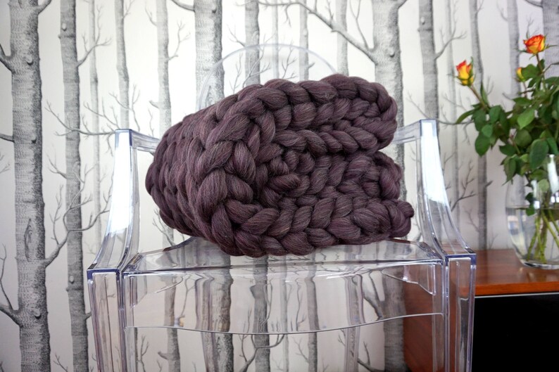 DARK PURPLE Chunky Yarn Blanket Knitted Throw Wool Knit | Etsy