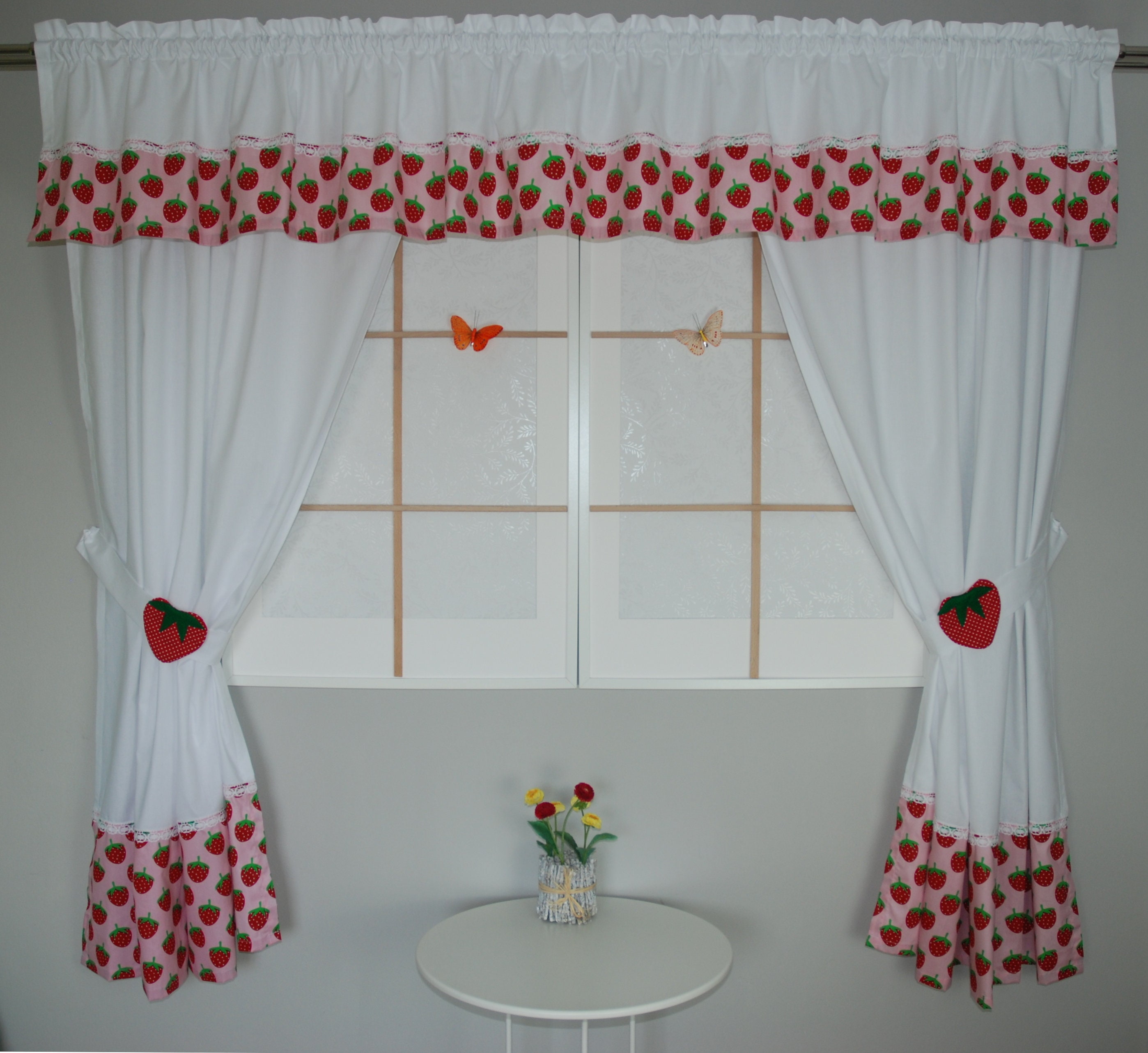Strawberry Curtain Set 5 Pcs Curtain Drapes Curtain Kitchen Etsy
