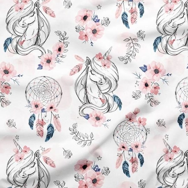 Only 100 cm Cotton Fabric Unicorn Dream Catcher Boho Flowers Children's Fabric Premium Cotton By the Meter For Curtain Cushion Fabric Fabric