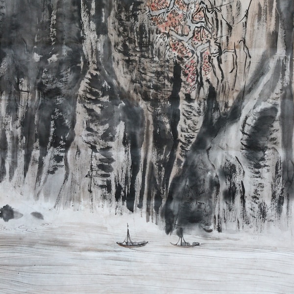 Peinture originale de Paysage à L'encre de Chine sur papier de riz