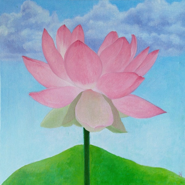 Peinture originale, Acrylique de fleur de lotus sur toile