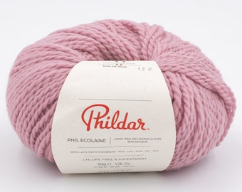 PHILDAR ECOLAINE Hilo de lana orgánica - Hilo Superwash para tejer - Hilo de punto de peso DK - Hilo natural - 50g/125 m