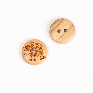 Boutons en bois - Boutons en bois naturel - Boutons avec animal - Boutons pour vêtements bébé - Boutons avec mouton 15 mm | Quantité par 1 pièce