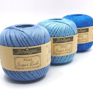 Cotton yarn for crocheting, Mercerized cotton yarn Scheepjes Maxi Sugar Rush, Crochet thread size 10 for lace making, 50 grams balls 280 m