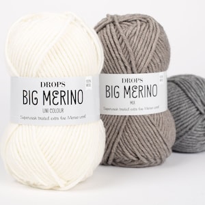 DROPS Big Merino - Merino Wollgarn - Superwash Garn - 100er Wollgarn - Weiche Wolle - Drops Garn - Kammgarn - Arangarn - Strickgarn
