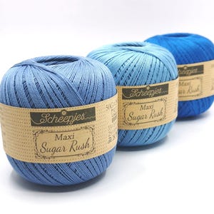 Cotton yarn for crocheting, mercerized cotton yarn scheepjes maxi sugar rush, crochet thread size 10 for lace making, 50 grams balls 280 m