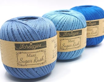Baumwollgarn zum Häkeln, mercerisiertes Baumwollgarn scheepjes maxi sugar rush, Häkelgarn Stärke 10 für die Klöppelfrisur, 50 Gramm Knäuel 280 m