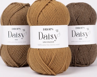 DROPS Daisy Yarn – 100% Extra Fine Merino Wool, DK/Worsted Weight (50g 120 Yards)