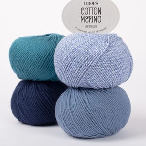 Superwash Merino Wool and Cotton Yarn Drops COTTON MERINO - Superwash merino yarn - DK yarn - Worsted weight yarn - 50 g 110 m