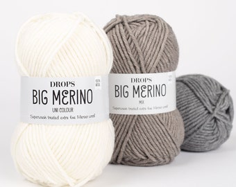 DROPS Big Merino - Merino wool yarn - Superwash yarn - 100 wool yarn - Soft wool - Drops yarn - Yarn worsted - Aran yarn - Knitting yarn