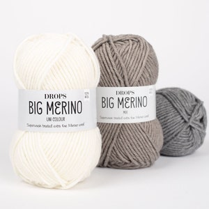 DROPS Big Merino - Laine mérinos - Laine Superwash - Laine 100 - Laine douce - Laine Drops - Fil peigné - Fil d'Aran - Laine à tricoter