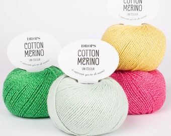 Superwash Merino Wool and Cotton Yarn - Superwash merino yarn - DK yarn - Drops COTTON MERINO wool yarn - Worsted weight yarn - 50 g 110 m