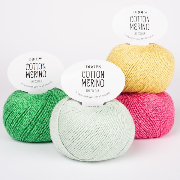 Superwash Merino Wool and Cotton Yarn - Superwash merino yarn - DK yarn - Drops COTTON MERINO wool yarn - Worsted weight yarn - 50 g 110 m