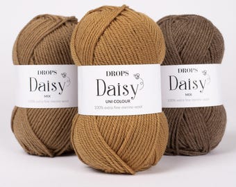 DROPS Daisy Yarn – 100% Extra Fine Merino Wool, DK/Worsted Weight (50g 120 Yards)