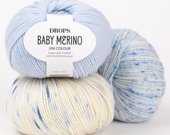 Drops Baby Merino Yarn – Superwash Sport Weight Wool - 50g 191 Yards