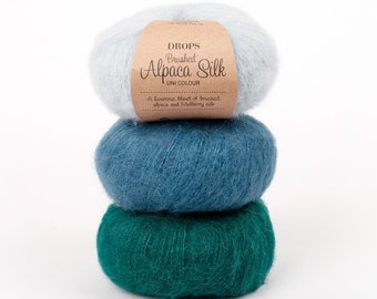 Alpaca yarn - Fluffy yarn - Knitting yarn - Aran yarn - Worsted yarn - Drops yarn - Superfine Alpaca - DROPS Brushed Alpaca Silk