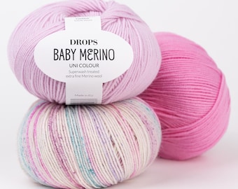 Superwash Merino Wool Drops BABY MERINO Fingering Weight Yarn 50g 191 Yards