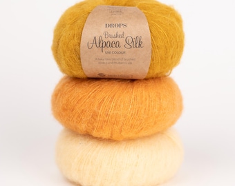 DROPS Brushed Alpaca Silk Yarn – Luxurious Fluffy Blend for Knitting