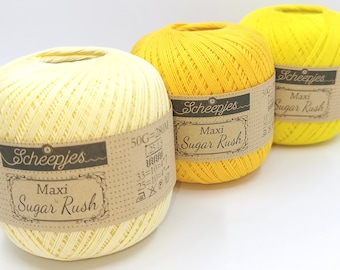 Mercerized cotton yarn for lace making Scheepjes Maxi Sugar Rush, Crochet thread size 10, Cotton yarn, Lace yarn 50 g 280 m