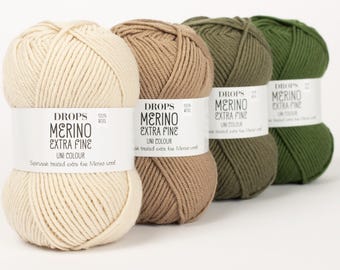 Filato di lana merino superwash Drops Merino EXTRA FINE – Peso DK, filato delicato sulla pelle per maglieria