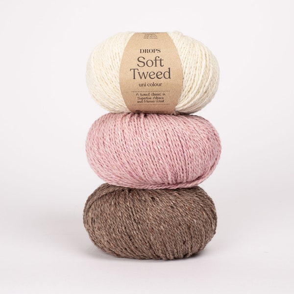 Tweed DK yarn in Merino wool and Alpaca for sweaters, hats, vests - Drops yarn SOFT TWEED wool yarn - 50 g 130 m