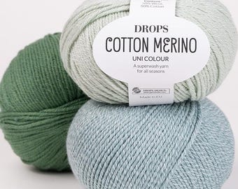 Drops BAUMWOLL MERINO Superwash Wolle Garn - DK Kammgarn Gewicht, 50g 100m