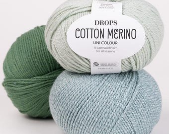Drops COTTON MERINO Superwash Wool Yarn – DK Worsted Weight, 50g 120 Yards