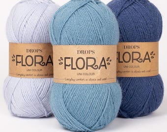 Drops Flora Wool Alpaca Yarn – Fingering Weight Sock Yarn - 50g 230 Yards