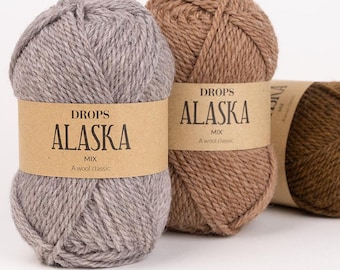 100% Wool Aran Weight Yarn – DROPS Alaska Classic Knitting Yarn - 50g 77 Yards