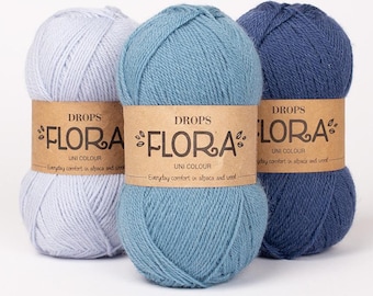 Drops Flora Wool Alpaca Yarn – Fingering Weight Sock Yarn - 50g 230 Yards