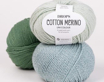 Drops BAUMWOLL MERINO Superwash Wolle Garn - DK Kammgarn Gewicht, 50g 100m
